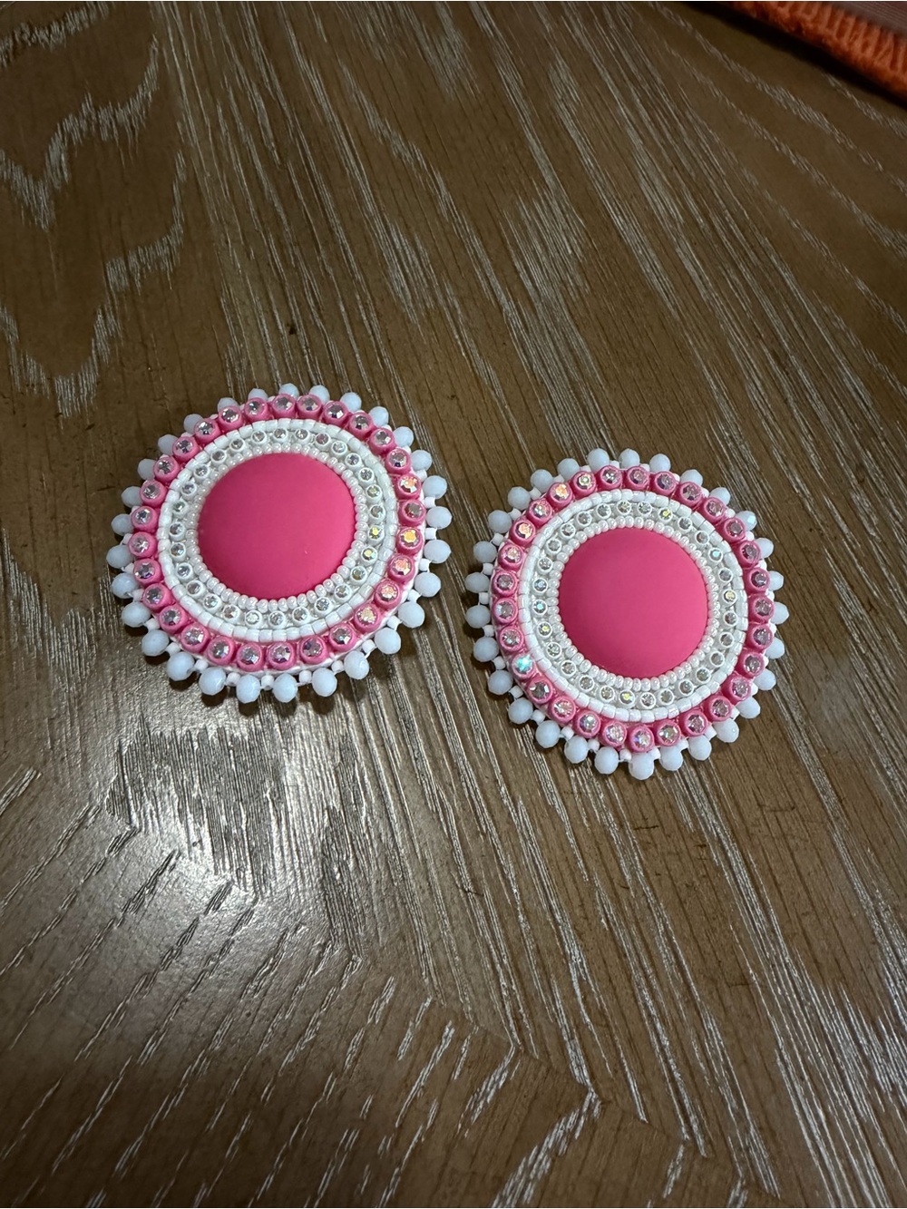 Pink Beaded Round Statement Earrings